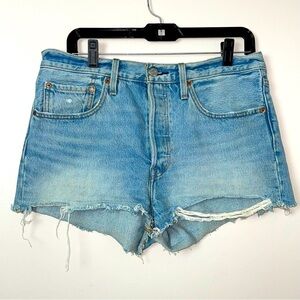 Levi’s Premium 501 High Rise Cut-Off Denim Shorts – Distressed with Colorful But